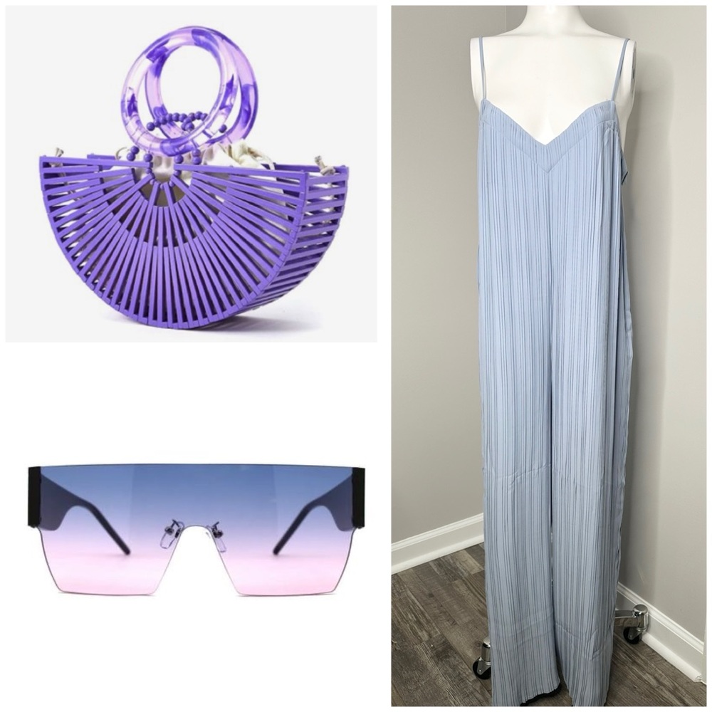 LOVE BONITO BLUE PLEATED WIDE LEG JUMPSUIT- PRELOVED - SIZE 8